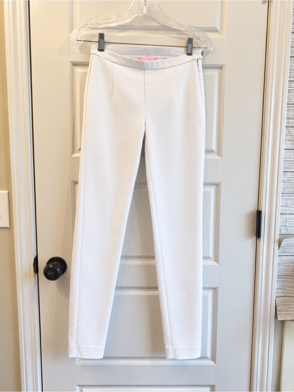 Women’s Lilly Pulitzer White Stretch Ankle Trousers Side Zip & Button Size 0
